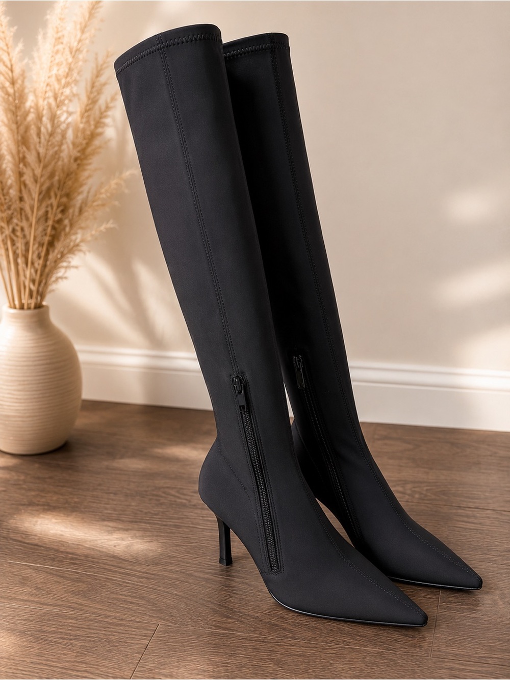 Zara Black Over-the-Knee Pointed Stiletto Boots